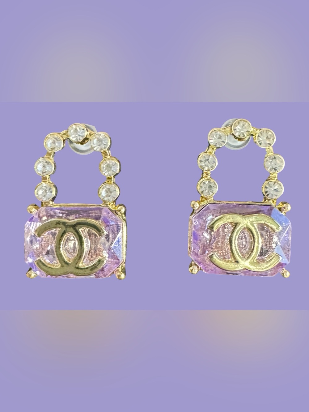 Gold-Tone Crystal Hoop Earrings with Purple Gem Accent